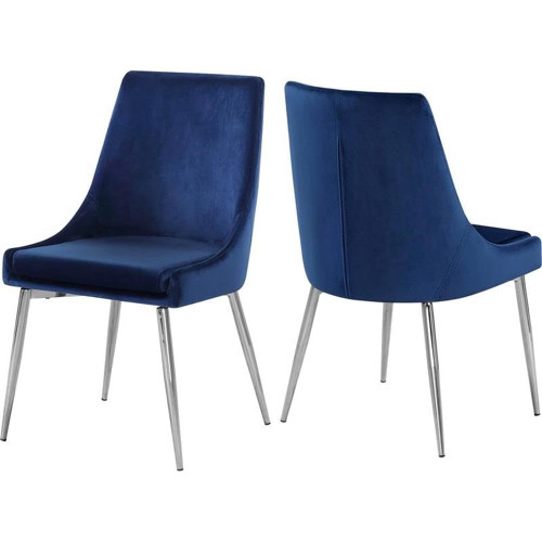 Velvet Upholstered Dining Chair with Sturdy Metal Legs, Set of 2, 19.5" W x 21.5" D x 33.5" H, Navy