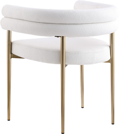 Boucle Fabric Upholstered Dining Chair with Brushed Brass Metal Frame, 25.5" W x 22" D x 28" H, Cream, Set of 2