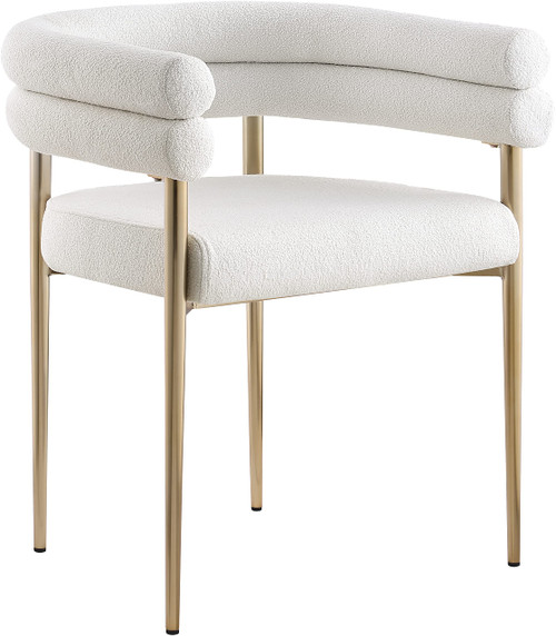 Boucle Fabric Upholstered Dining Chair with Brushed Brass Metal Frame, 25.5" W x 22" D x 28" H, Cream, Set of 2
