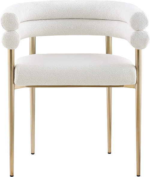 Boucle Fabric Upholstered Dining Chair with Brushed Brass Metal Frame, 25.5" W x 22" D x 28" H, Cream, Set of 2