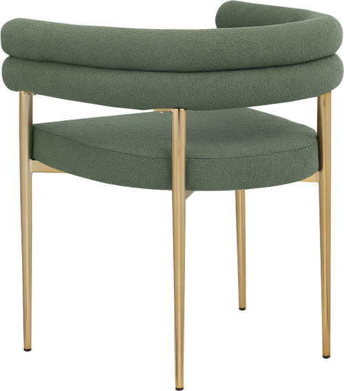 Boucle Fabric Upholstered Dining Chair with Brushed Brass Metal Frame, 25.5" W x 22" D x 28" H, Green, Set of 2
