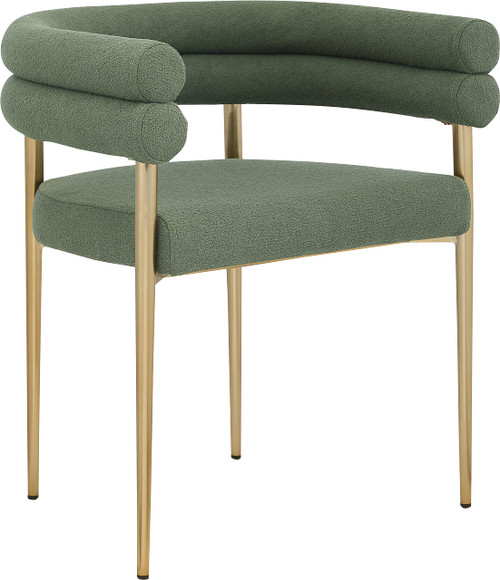 Boucle Fabric Upholstered Dining Chair with Brushed Brass Metal Frame, 25.5" W x 22" D x 28" H, Green, Set of 2
