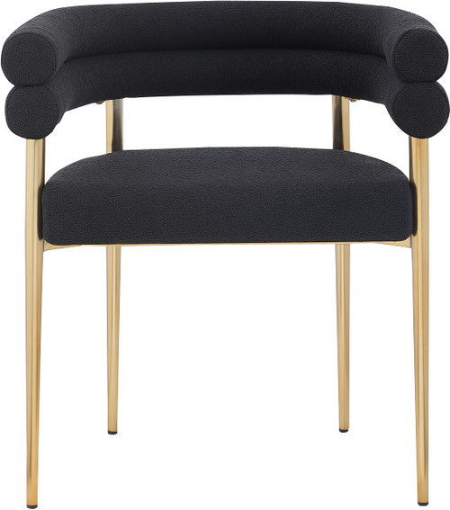 Boucle Fabric Upholstered Dining Chair with Brushed Brass Metal Frame, 25.5" W x 22" D x 28" H, Black, Set of 2