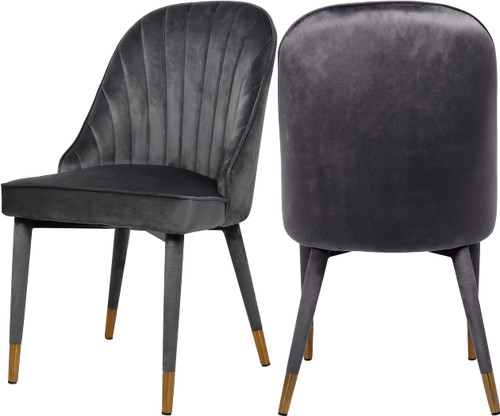 Velvet Upholstered Dining Chair with Curved Channel Tufted Back, Set of 2, Grey, 20.5" W x 21.5" D x 36" H