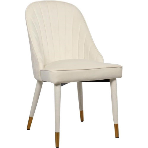 Velvet Upholstered Dining Chair with Curved Channel Tufted Back, Set of 2, Cream, 20.5" W x 21.5" D x 36" H