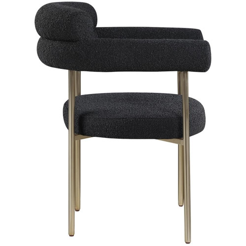 Boucle Fabric Upholstered Dining Chair with Brushed Brass Metal Frame, 28.5" W x 24" D x 31.5" H, Black, Set of 2