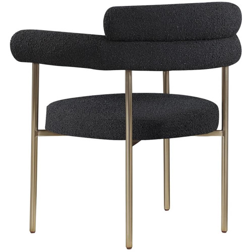 Boucle Fabric Upholstered Dining Chair with Brushed Brass Metal Frame, 28.5" W x 24" D x 31.5" H, Black, Set of 2