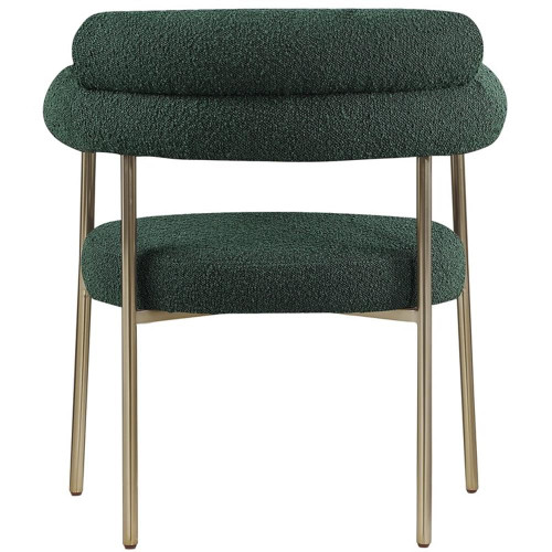 Boucle Fabric Upholstered Dining Chair with Brushed Brass Metal Frame, 28.5" W x 24" D x 31.5" H, Green, Set of 2