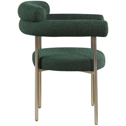 Boucle Fabric Upholstered Dining Chair with Brushed Brass Metal Frame, 28.5" W x 24" D x 31.5" H, Green, Set of 2