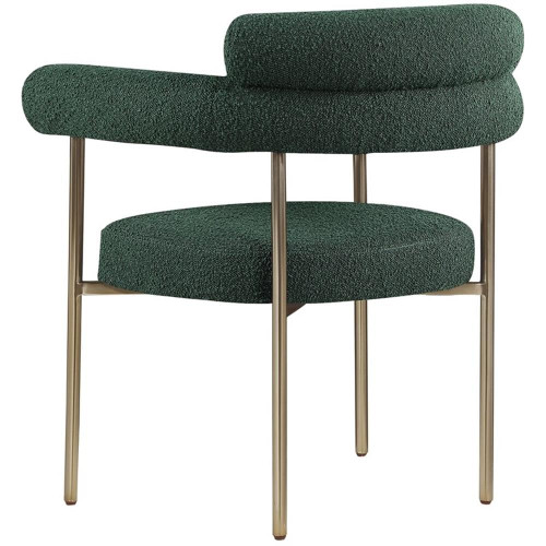 Boucle Fabric Upholstered Dining Chair with Brushed Brass Metal Frame, 28.5" W x 24" D x 31.5" H, Green, Set of 2