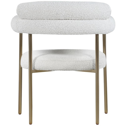 Boucle Fabric Upholstered Dining Chair with Brushed Brass Metal Frame, 28.5" W x 24" D x 31.5" H, Cream, Set of 2
