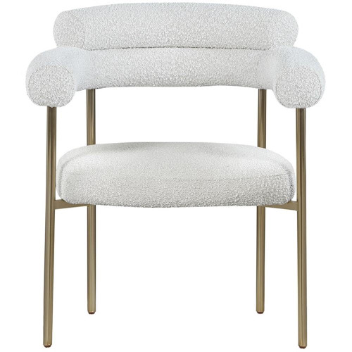 Boucle Fabric Upholstered Dining Chair with Brushed Brass Metal Frame, 28.5" W x 24" D x 31.5" H, Cream, Set of 2