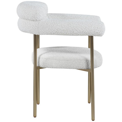 Boucle Fabric Upholstered Dining Chair with Brushed Brass Metal Frame, 28.5" W x 24" D x 31.5" H, Cream, Set of 2