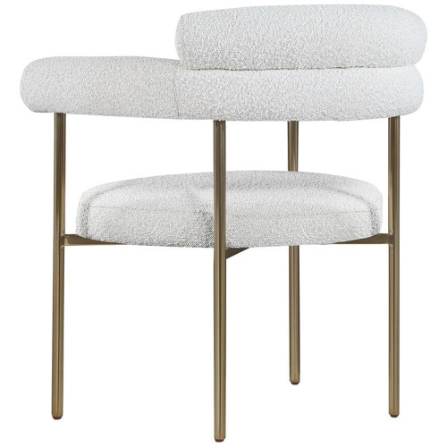Boucle Fabric Upholstered Dining Chair with Brushed Brass Metal Frame, 28.5" W x 24" D x 31.5" H, Cream, Set of 2