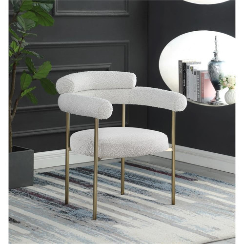 Boucle Fabric Upholstered Dining Chair with Brushed Brass Metal Frame, 28.5" W x 24" D x 31.5" H, Cream, Set of 2