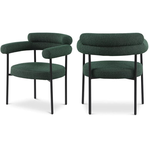 Boucle Fabric Upholstered Dining Chair with Matte Black Metal Frame, 28.5" W x 24" D x 31.5" H, Green, Set of 2