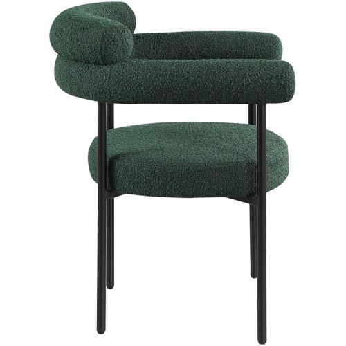Boucle Fabric Upholstered Dining Chair with Matte Black Metal Frame, 28.5" W x 24" D x 31.5" H, Green, Set of 2