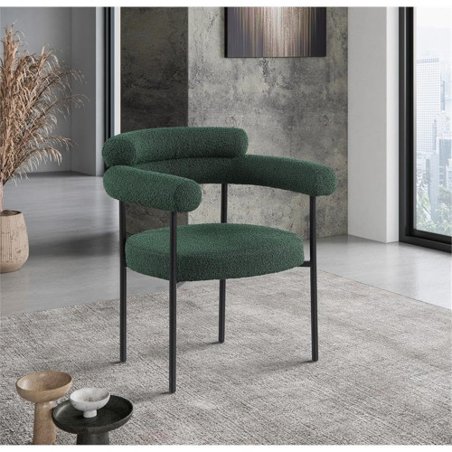 Boucle Fabric Upholstered Dining Chair with Matte Black Metal Frame, 28.5" W x 24" D x 31.5" H, Green, Set of 2