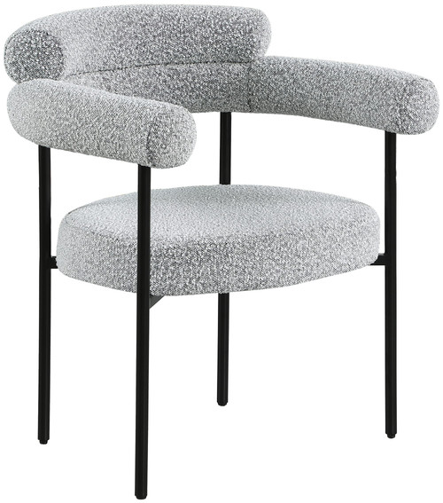 Boucle Fabric Upholstered Dining Chair with Matte Black Metal Frame, 28.5" W x 24" D x 31.5" H, Grey, Set of 2