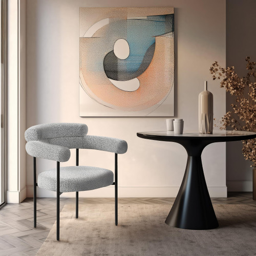 Boucle Fabric Upholstered Dining Chair with Matte Black Metal Frame, 28.5" W x 24" D x 31.5" H, Grey, Set of 2