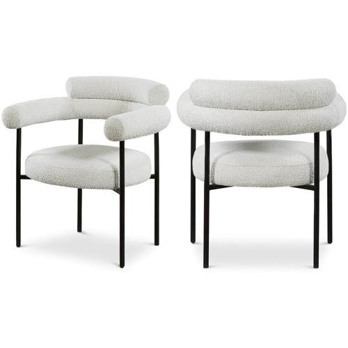Boucle Fabric Upholstered Dining Chair with Matte Black Metal Frame, 28.5" W x 24" D x 31.5" H, Cream, Set of 2