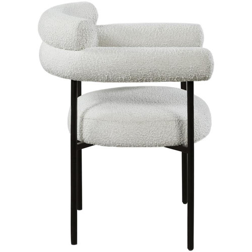 Boucle Fabric Upholstered Dining Chair with Matte Black Metal Frame, 28.5" W x 24" D x 31.5" H, Cream, Set of 2