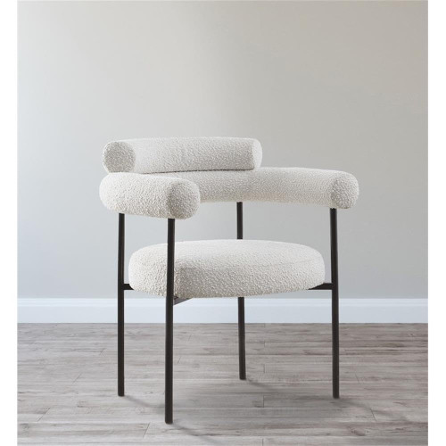 Boucle Fabric Upholstered Dining Chair with Matte Black Metal Frame, 28.5" W x 24" D x 31.5" H, Cream, Set of 2