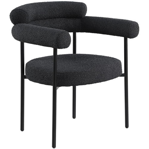 Boucle Fabric Upholstered Dining Chair with Matte Black Metal Frame, 28.5" W x 24" D x 31.5" H, Black, Set of 2
