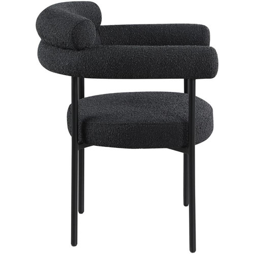 Boucle Fabric Upholstered Dining Chair with Matte Black Metal Frame, 28.5" W x 24" D x 31.5" H, Black, Set of 2