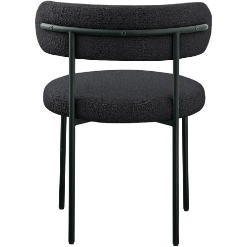 Boucle Fabric Upholstered Dining Chair with Matte Black Metal Frame, 22" W x 21" D x 30" H, Black, Set of 2