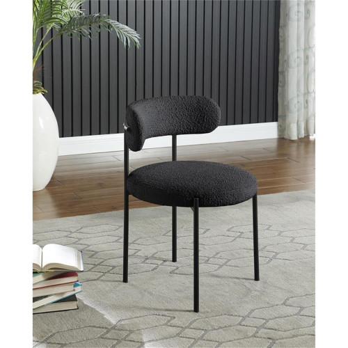 Boucle Fabric Upholstered Dining Chair with Matte Black Metal Frame, 22" W x 21" D x 30" H, Black, Set of 2