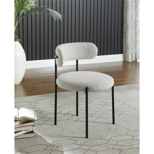Boucle Fabric Upholstered Dining Chair with Matte Black Metal Frame, 22" W x 21" D x 30" H, Cream, Set of 2