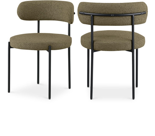 Boucle Fabric Upholstered Dining Chair with Matte Black Metal Frame, Set of 2, Olive, 22" W x 21" D x 30" H