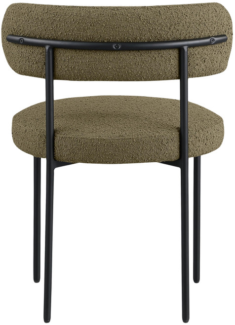 Boucle Fabric Upholstered Dining Chair with Matte Black Metal Frame, Set of 2, Olive, 22" W x 21" D x 30" H