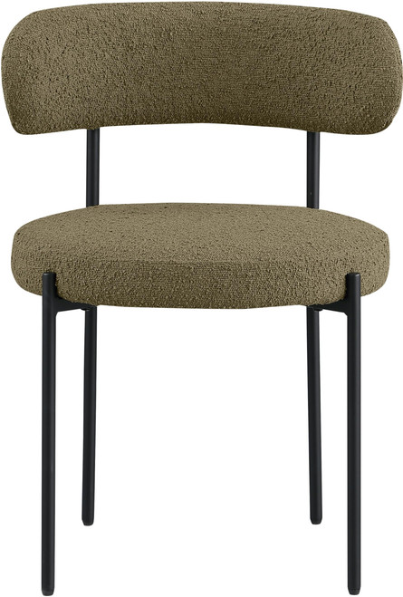 Boucle Fabric Upholstered Dining Chair with Matte Black Metal Frame, Set of 2, Olive, 22" W x 21" D x 30" H