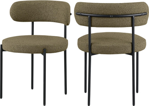 Boucle Fabric Upholstered Dining Chair with Matte Black Metal Frame, Set of 2, Olive, 22" W x 21" D x 30" H