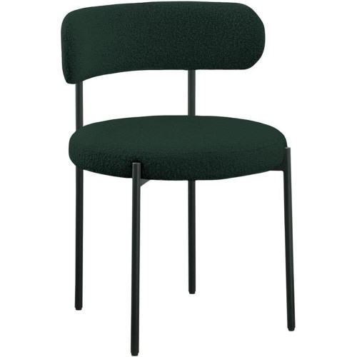 Boucle Fabric Upholstered Dining Chair with Matte Black Metal Frame, 22" W x 21" D x 30" H, Green, Set of 2
