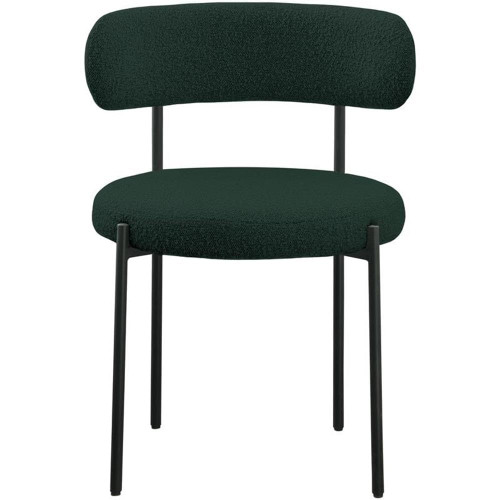 Boucle Fabric Upholstered Dining Chair with Matte Black Metal Frame, 22" W x 21" D x 30" H, Green, Set of 2
