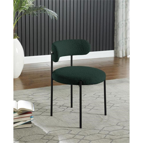 Boucle Fabric Upholstered Dining Chair with Matte Black Metal Frame, 22" W x 21" D x 30" H, Green, Set of 2
