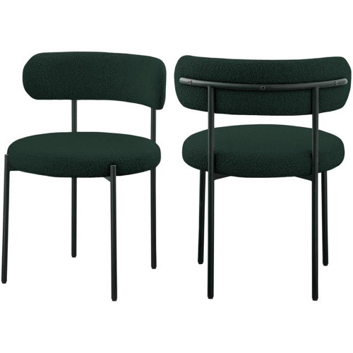 Boucle Fabric Upholstered Dining Chair with Matte Black Metal Frame, 22" W x 21" D x 30" H, Green, Set of 2