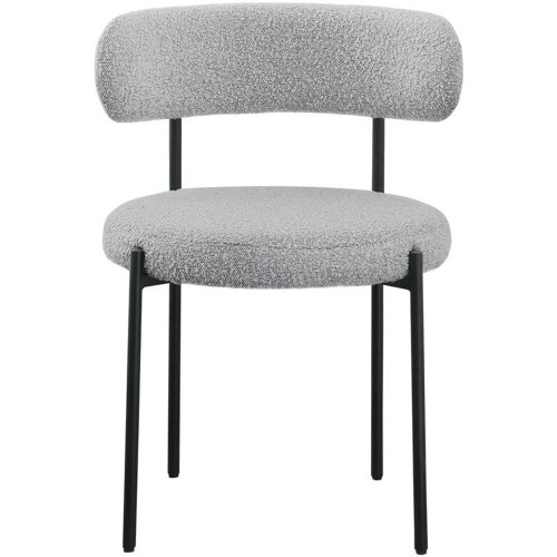 Boucle Fabric Upholstered Dining Chair with Matte Black Metal Frame, 22" W x 21" D x 30" H, Grey, Set of 2