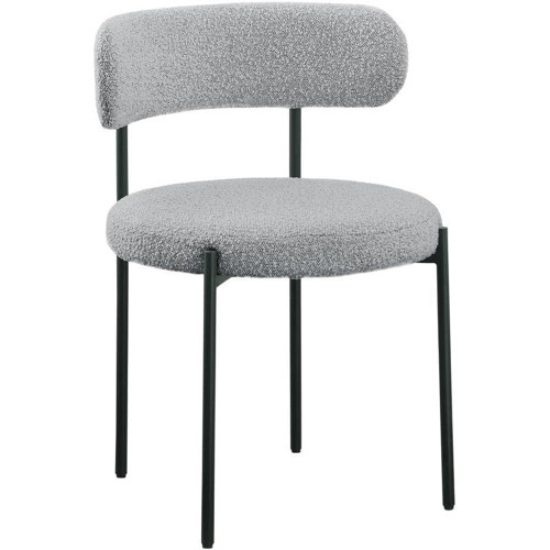 Boucle Fabric Upholstered Dining Chair with Matte Black Metal Frame, 22" W x 21" D x 30" H, Grey, Set of 2
