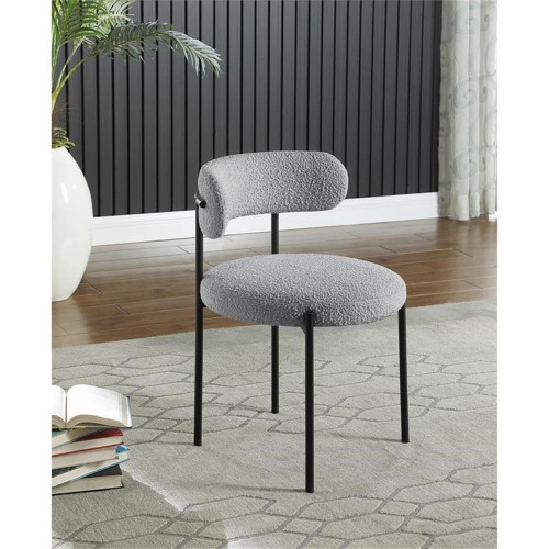 Boucle Fabric Upholstered Dining Chair with Matte Black Metal Frame, 22" W x 21" D x 30" H, Grey, Set of 2