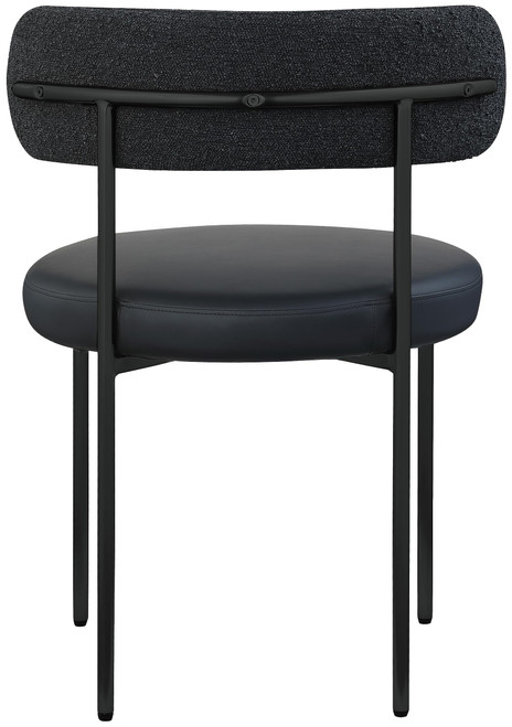Dining Chair, Black Vegan Leather Seat, Boucle Back, Matte Black Finish, Iron Frame, 22" W x 21" D x 30" H, Black, Set of 2