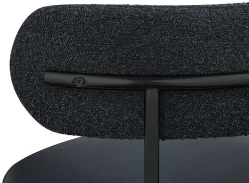 Dining Chair, Black Vegan Leather Seat, Boucle Back, Matte Black Finish, Iron Frame, 22" W x 21" D x 30" H, Black, Set of 2