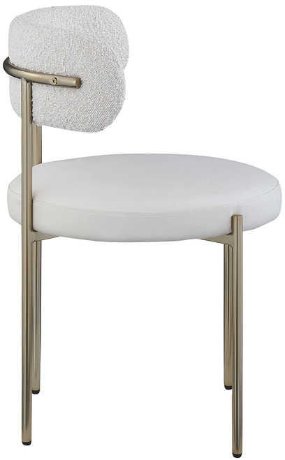 Dining Chair, Soft Cream Vegan Leather Seat, Boucle Back, Brushed Brass Iron Frame, 22" W x 21" D x 30" H, Cream, Set of 2