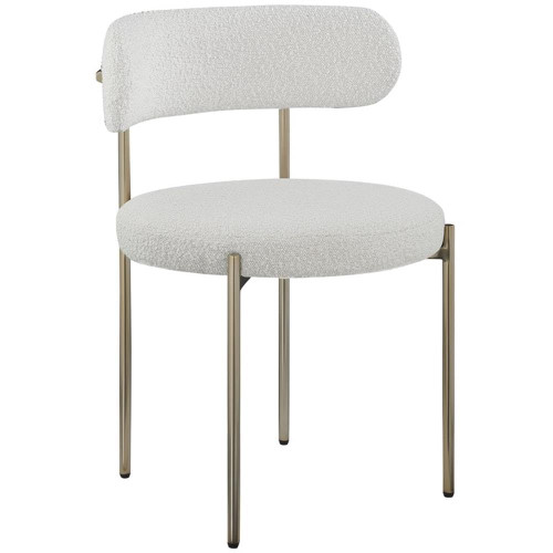 Upholstered Dining Chair, Rich Cream Boucle Fabric, Brushed Brass Finish Iron Frame, 22" W x 21" D x 30" H, Cream, Set of 2