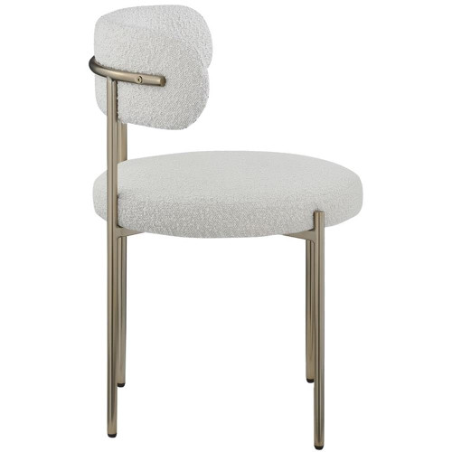 Upholstered Dining Chair, Rich Cream Boucle Fabric, Brushed Brass Finish Iron Frame, 22" W x 21" D x 30" H, Cream, Set of 2