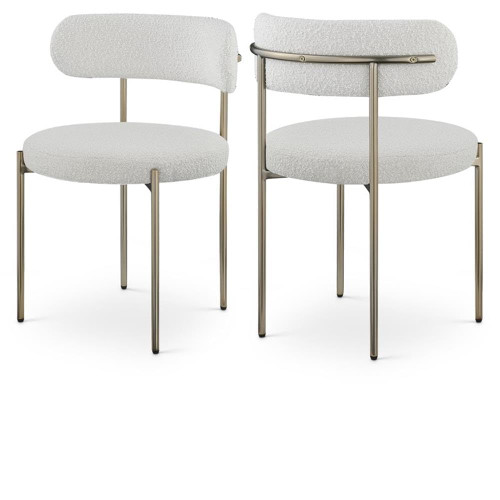 Upholstered Dining Chair, Rich Cream Boucle Fabric, Brushed Brass Finish Iron Frame, 22" W x 21" D x 30" H, Cream, Set of 2