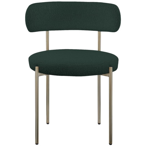 Upholstered Dining Chair, Rich Green Boucle Fabric, Brushed Brass Finish Iron Frame, 22" W x 21" D x 30" H, Green, Set of 2